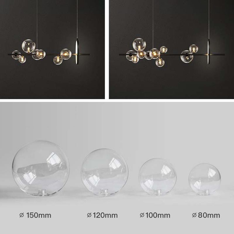 Spherical Hanging Island Lights Ultra-Contemporary Clear Glass Chandelier Lighting Fixtures for Restaurant