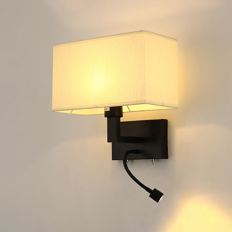 Metal Wall Sconce Rectangle Shape Modern Wall Light with Fabric Shade for Study