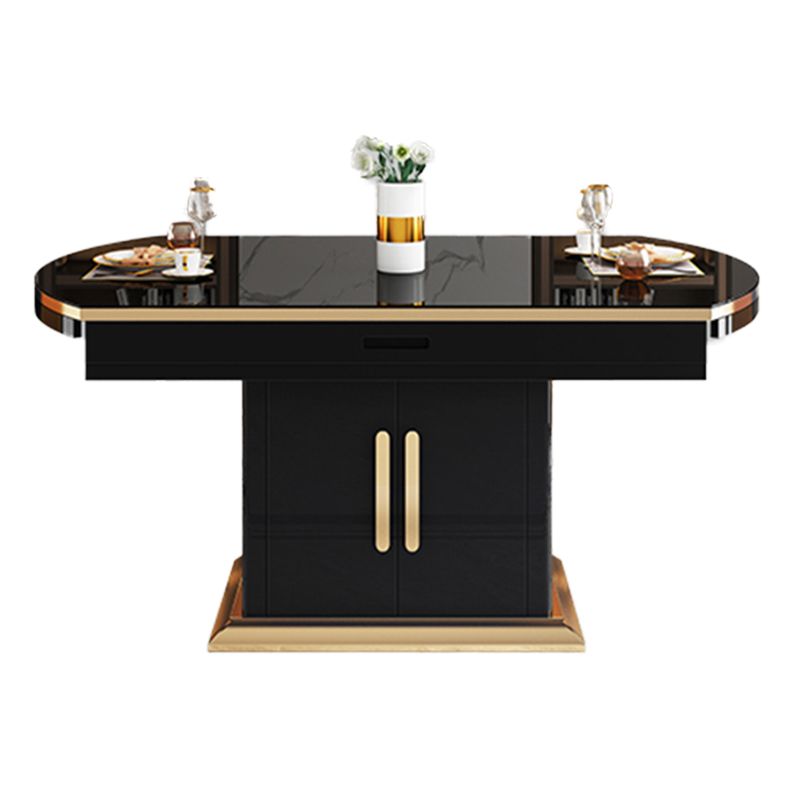 Modern Collapsible Tempered Glass Desktop Dining Table with Lockers for Dining Room