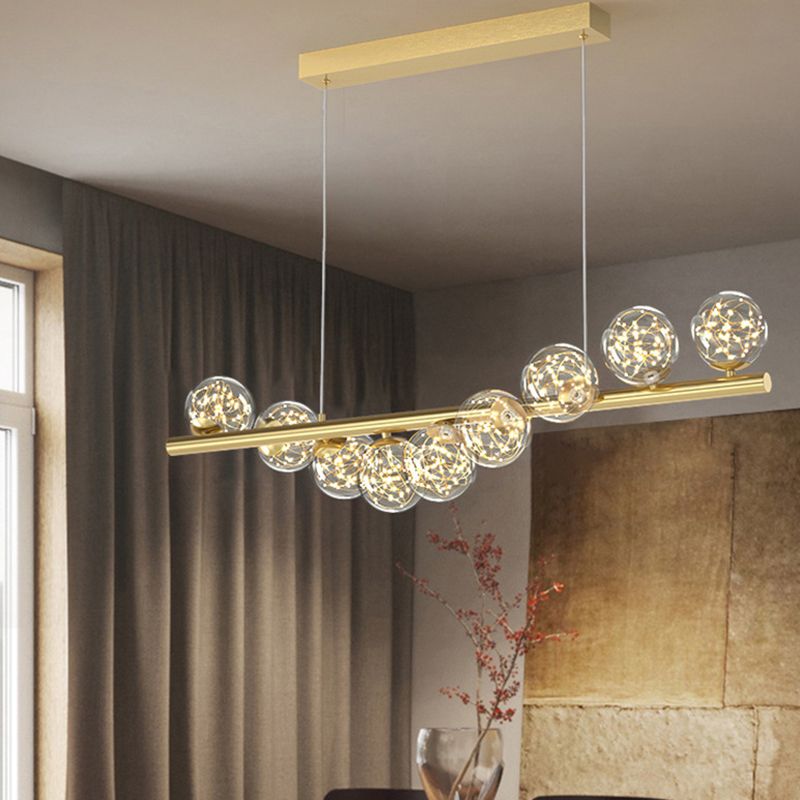 7/9/11-Light Contemporary Golden Kitchen Island Lighting Glass Ceiling Light for Bedroom