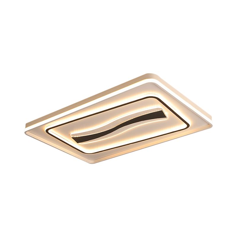 Rectangle Living Room Flush Mount Metallic LED Modernist Light Fixtures Ceiling in White and Black, Warm/White Light