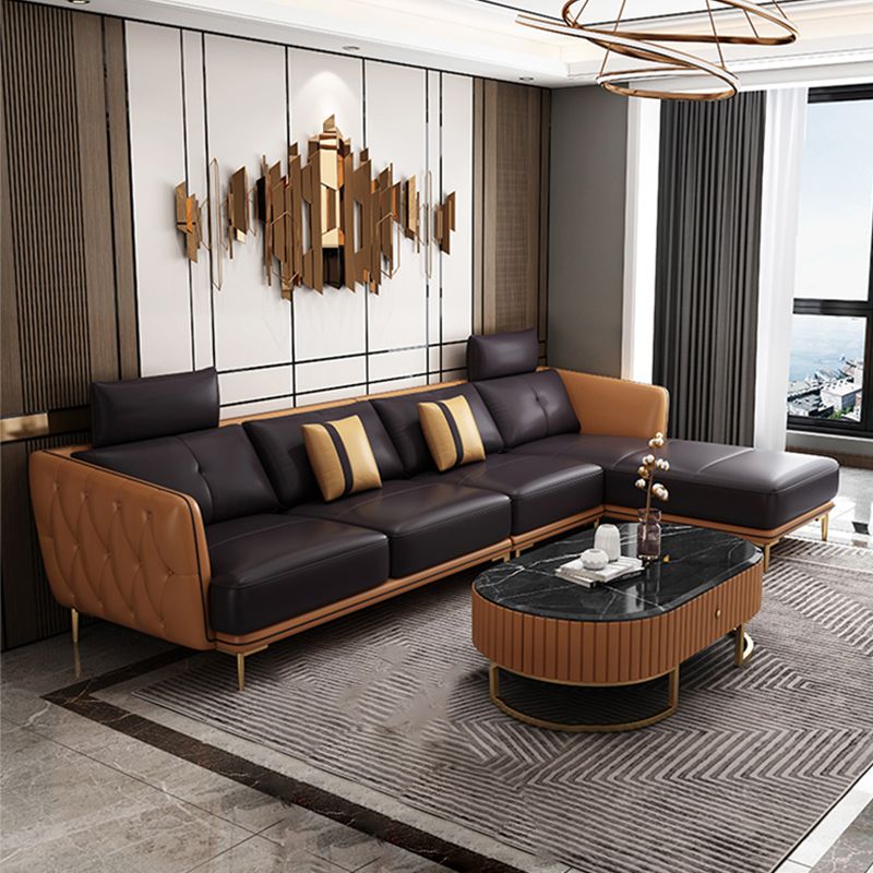 Contemporary Square Arm Genuine Leather Stain-Resistant Sofa & Chaise