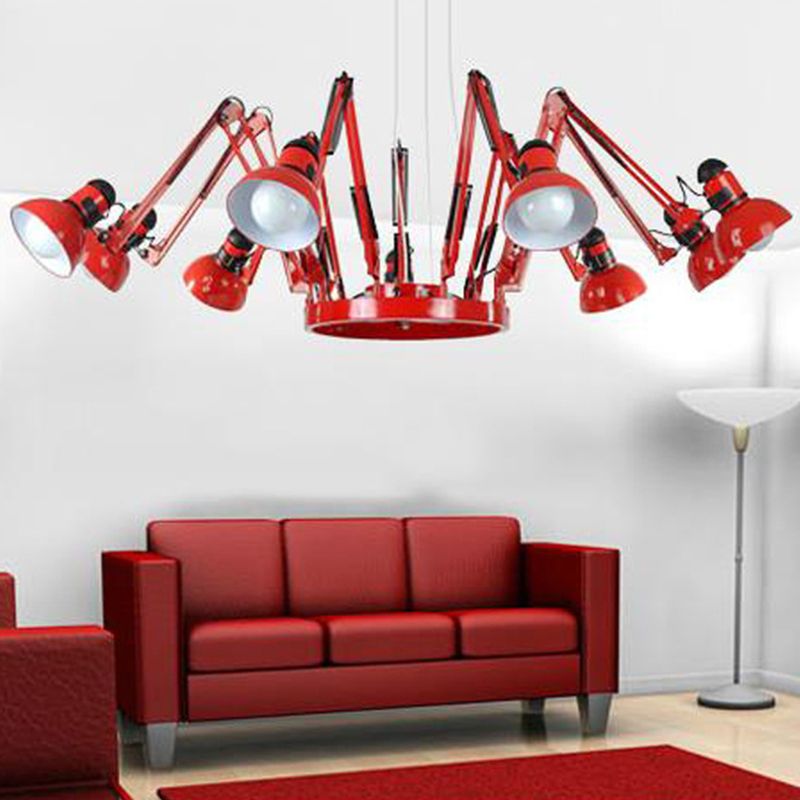 Adjustable Spider Chandelier Postmodern Metal Living Room Hanging Light with Bowl Shade