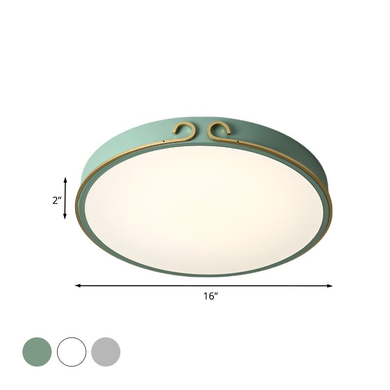Acrylique Flushmount Macaron DEL Flush Mount Fixture in White / Grey / Green with Headband Deco