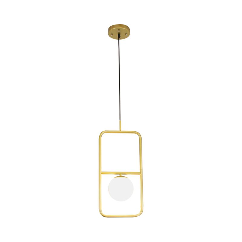 White Glass Globe Pendant Lamp with Rectangular Design Post Modernist 1/2 Lights Gold Led Hanging Light Fixture