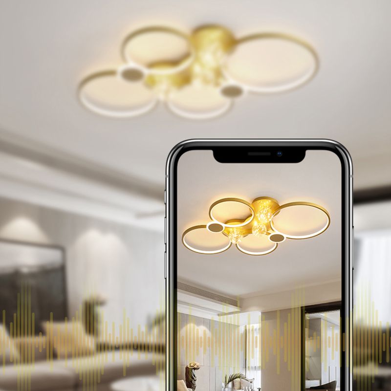 Plafoniera moderna da incasso a LED in metallo dorato per soggiorno