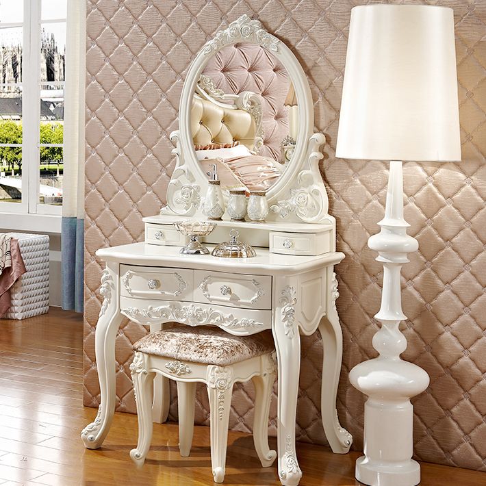 4 Drawers White/Blak/ /Golden MakeupTable Stool Set, 18.89" W x 63.77" H