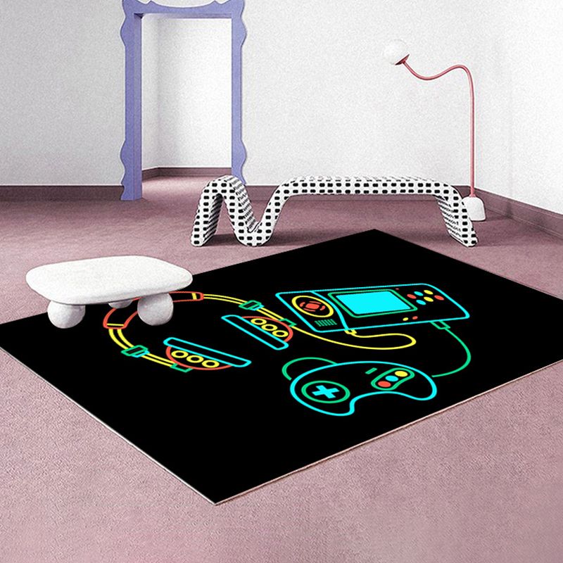 Modern Game Controller Print Rug Polyester Carpet Non-Slip Backing Area Rug for Living Room