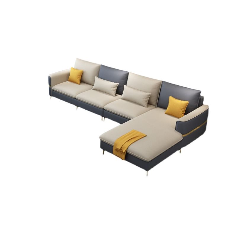 Contemporary Recessed Arm Sofa with Pillows Back and Golden Legs