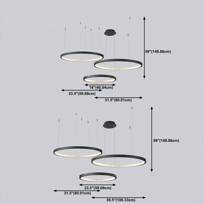 Round Shape Hanging Lamp Fixture Modern Style Pendant Lamp in Black for Living Room