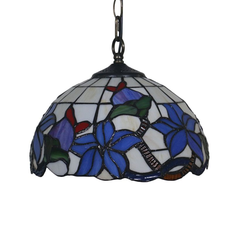 Black Blossom Down Lighting Mediterranean 1 Light Red/Yellow/Blue Stained Glass Ceiling Pendant Light