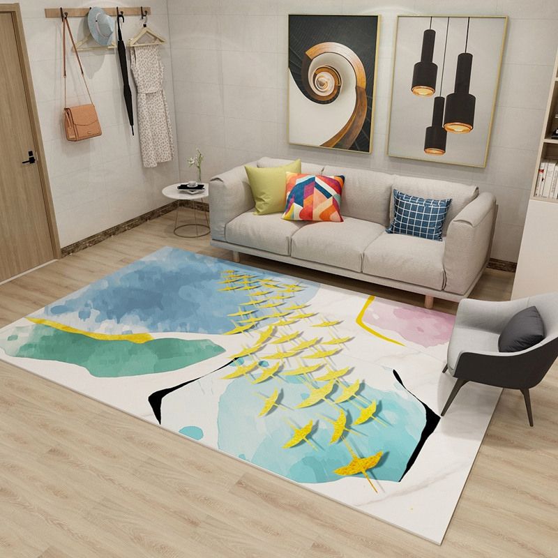 Minimalist Living Room Rug Multicolor Abstract Color Block Carpet Polyester Washable Pet Friendly Anti-Slip Backing Rug