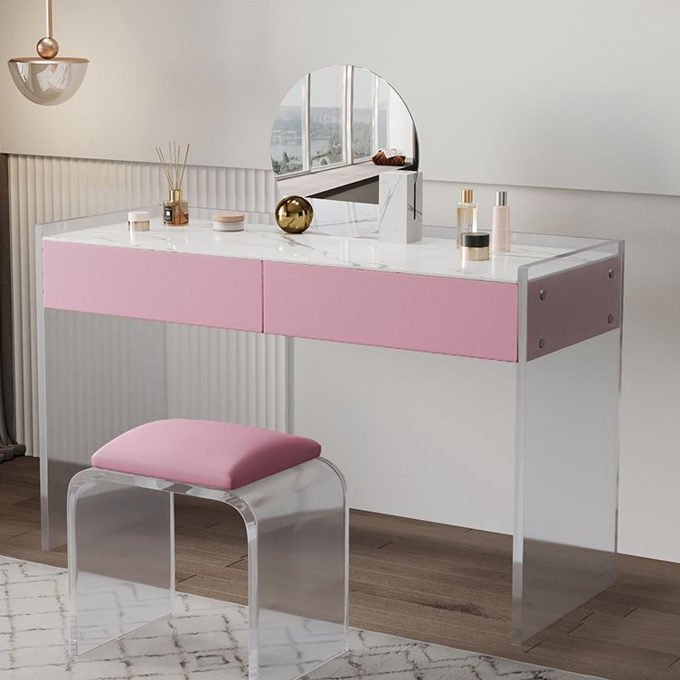 Marble /Acrylic Contemporary Makeup Vanity Set With 2 Drawer for Bedroom