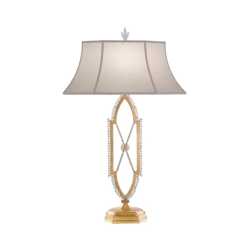 1 Glühbirne ausgestattete Tisch leichte traditionelle Gold/Silberstoff-Stoff-Nachttisch-Lampe mit X-Form-Kristallbasis
