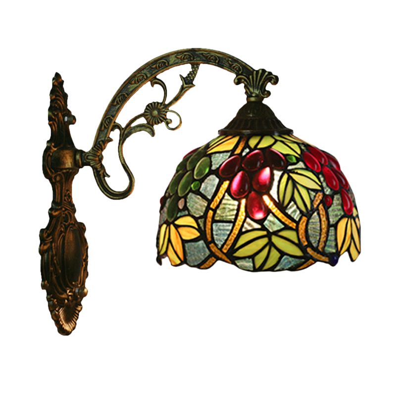 Tiffany-Style Grape Wall Light Sconce 1 Head Handcrafted Stained Glass Wall Mounted Lighting in Red/Green