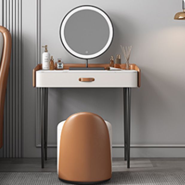 Stone Top Make-up Vanity Orange Solid Wood Vanity Dressing Table Set