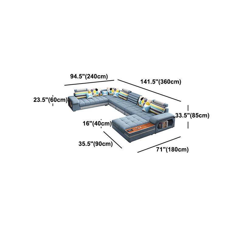 Blue Sofa/sectional with Storage for Living Room 33.46" High