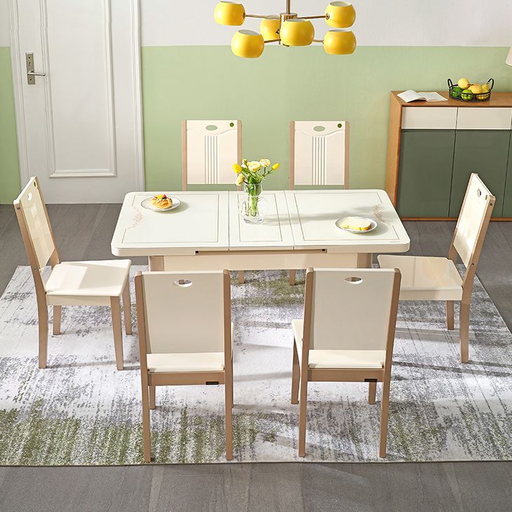 5/7 Pieces Tempered Glass Top 4 Wooden Legs Dining Set for Home