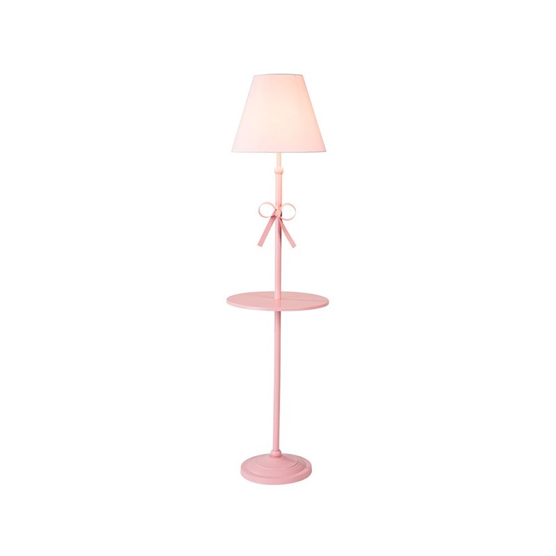 Tessuto conico lampada da pavimento in piedi per bambini single beige/rosa illuminazione a pavimento con tavolo e knot a prua