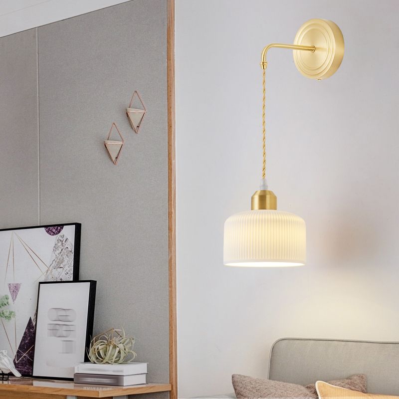 Nordic Style Wall Light Cylinder Shape Wall Lamp with Ceramic Shade for Bedroom
