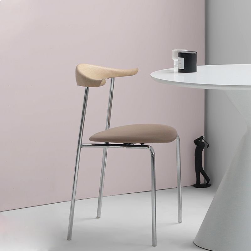 Modern Style Upholstered Armless Chair Leather Dining Chair with Metal Base