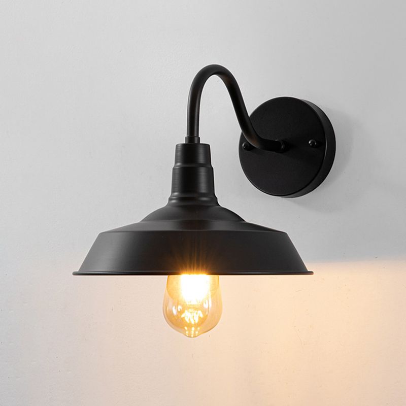 Flat Shape Wall Light Industrial Style Metal 1 Light Wall Lamp in Black