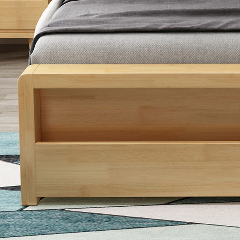 Traditional Standard Bed Pine Wood Panel Rectangular Bed Frame in Natural and Walnut