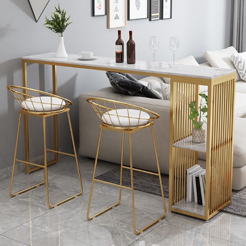 Modern Bar Table Set 1/3 Pieces Faux Marble Counter Table with Upholstered Stools