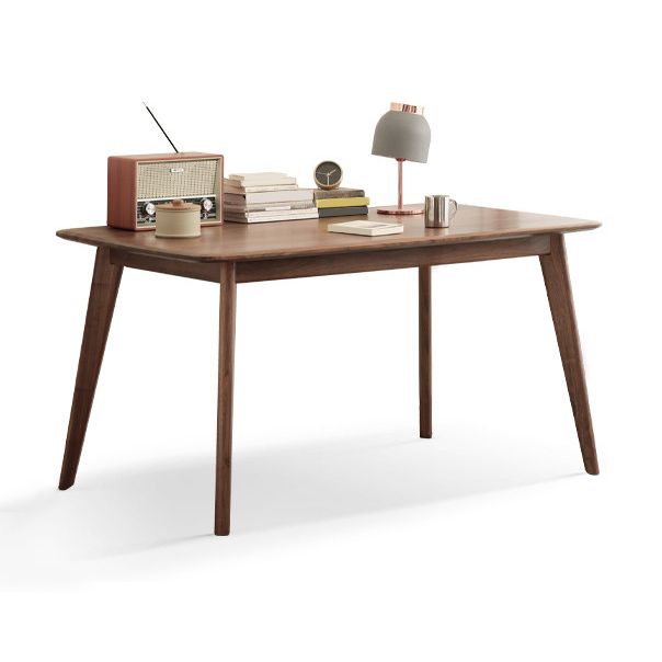 Modern Brown Rectangular Walnut Top Dining Table with 4 Solid Wood Legs