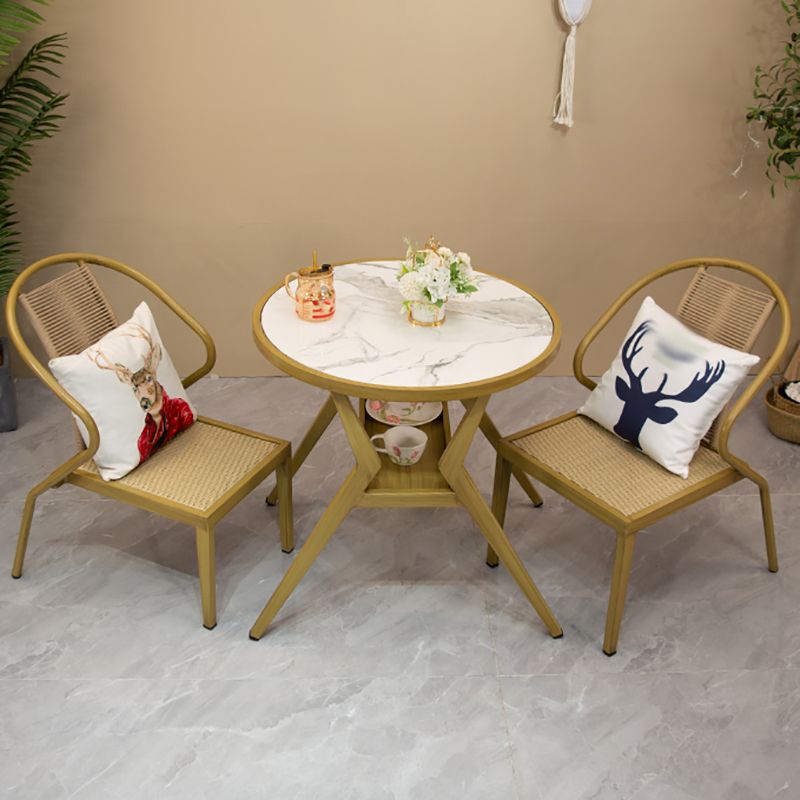Modern Round Shape Dining Room Chair and Table Set with 2 Woven Chairs