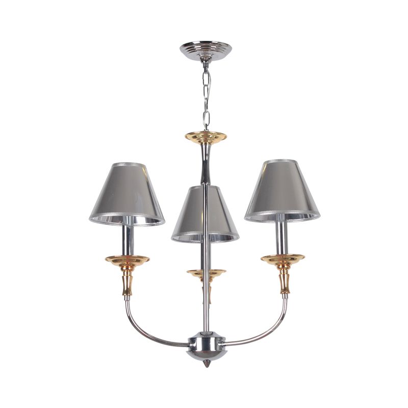 Traditional Cone Shape Chandelier 3/4/6-Head Fabric Hanging Pendant in Black/Chrome with Swooping Arm