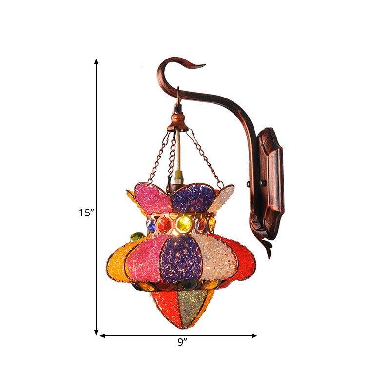 Lantern Restaurant Sconce Lamp Traditional Stained Glass 1 Head Copper Wall Lighting Fixture