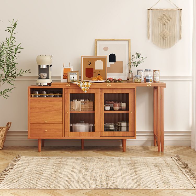 Modern Folding Wood Dining Table with Storage Rectangle Wooden Top