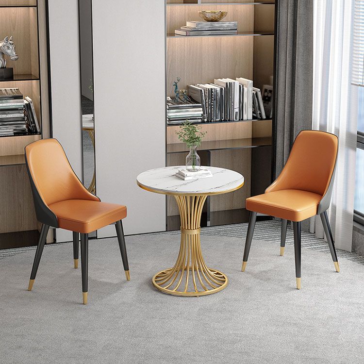 Glam Metal Dining Room Chair Faux Leather Parsons Chairs for Home Use