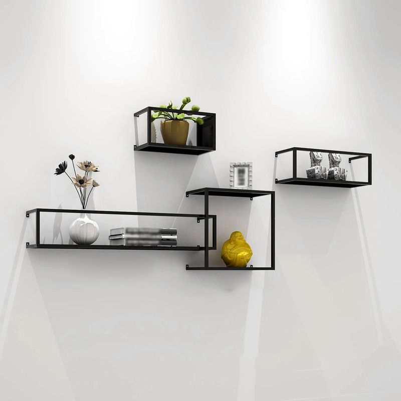 Black Industrial Wall Mounted Bookshelf Iron Bookshelf for Living Room