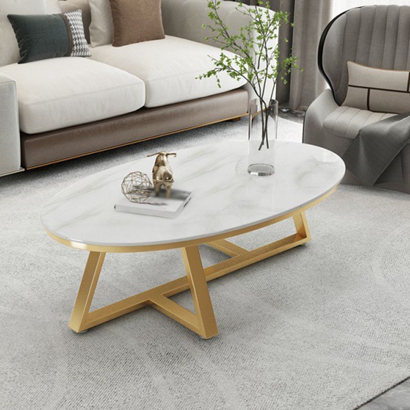 Modern Style Solid Slate Top White Gold/white/black Gold/grey Oval Coffee Table