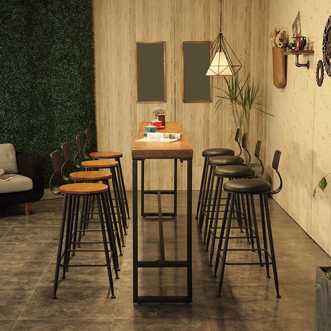 Solid Wood Bar Dinner Table Industrial Bar Dining Table with Black Base