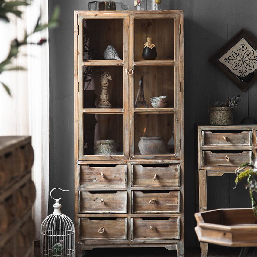 Distressed Wood Accent Chest Industrial Ring Pulls Natural Accent Cabinet