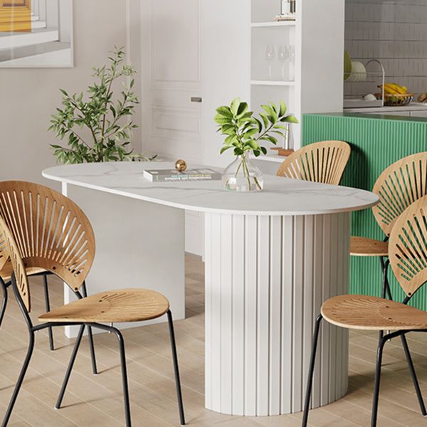 Metal Modern Oval Dining Table White Sintered Stone Table for Dining Room and Kitchen