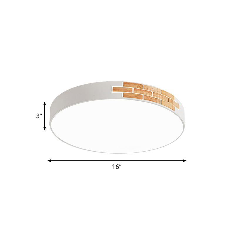 Plafonnier rond blanc et bois, luminaire LED minimaliste en métal, 16"/19.5"/23.5" de diamètre