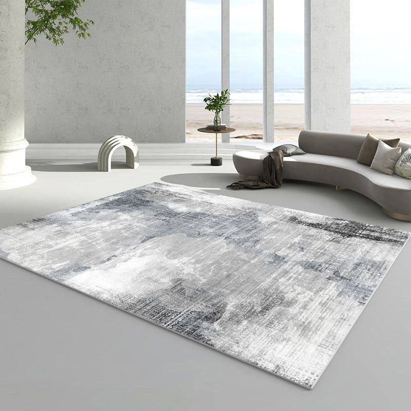Grey Modern Area Carpet Tie-Dye Pattern Polyester Area Rug Easy Care Rug for Living Room