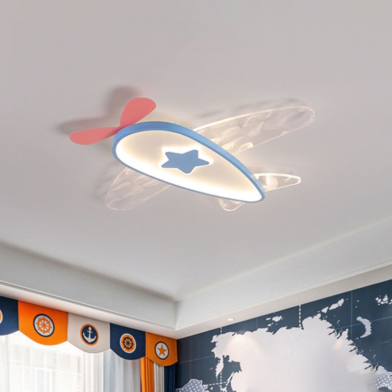 Airplane Acrylic Feather LED Semi Flush Ceiling Fixture in Modern Creative Style Wrought Iron Ceiling Light for Bedroom