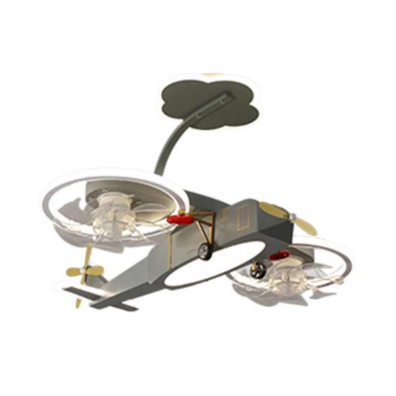 Kids LED Ceiling Fan Lamp Airplane Metal Fan Lighting in Grey for Bedroom