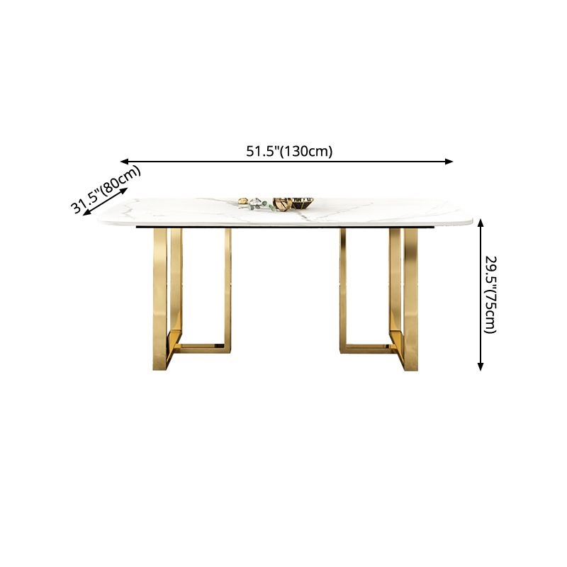 Luxury Sintered Stone Dining Table Rectangle Table with Double Pedestal in Gold
