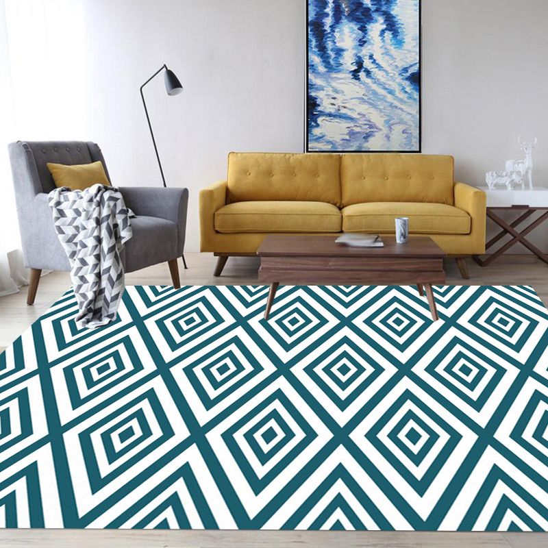 Modern Living Room Rug in Green Plaid Diamond Print Rug Polyester Anti-Slip Backing Area Rug