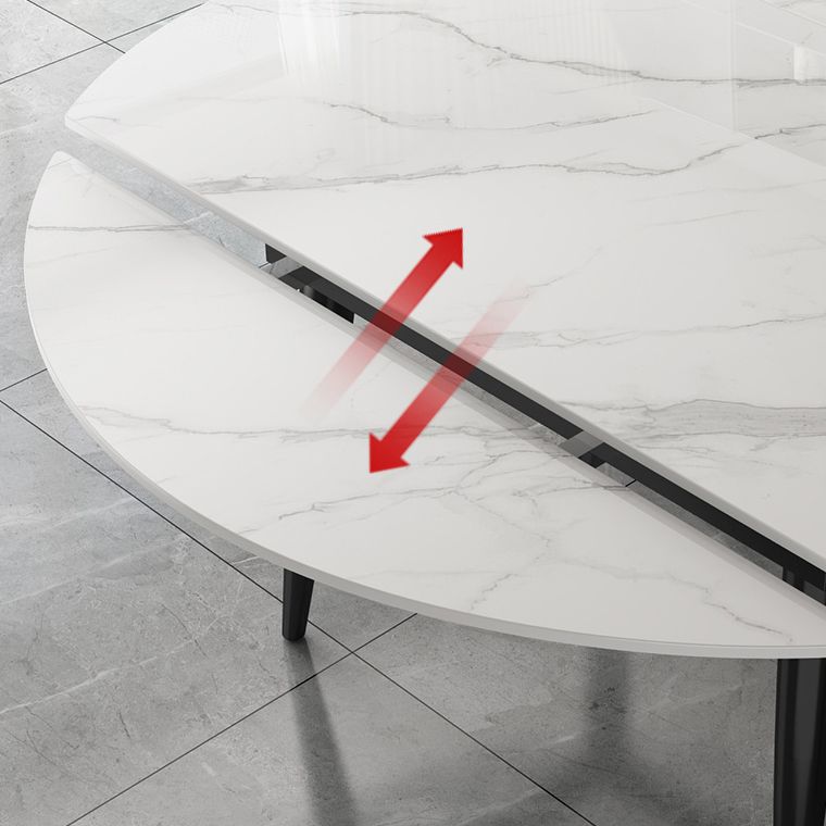 Round Dining Table White Stone Table Top with Black Metal Legs