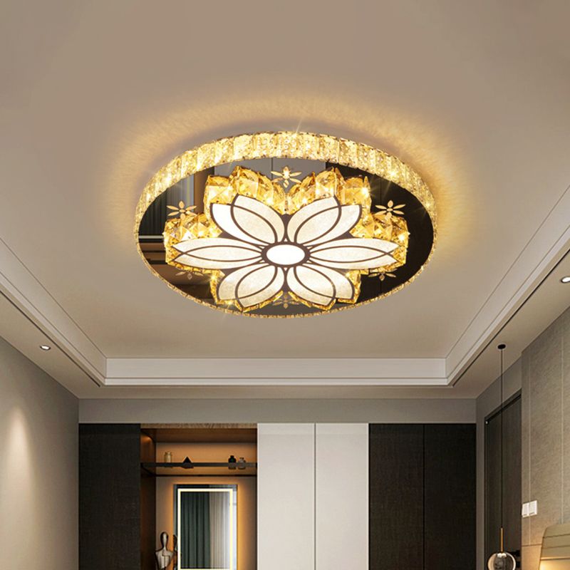 Cut Crystal Bloom Ceiling Light Fixture Modernism LED Flushmount Lighting in Chrome