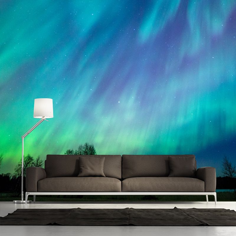 Photography Aurora Wall Covering Mural for Living Room, Blue, Custom Size Available