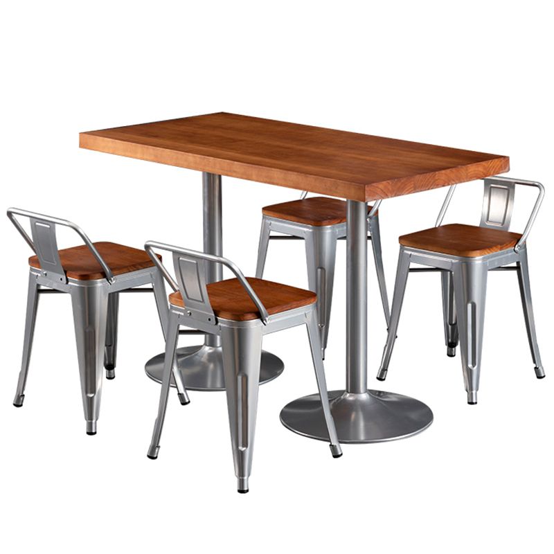 Industrial Style Solid Wood Dining Table Brown Table with Metal Base for Dinning Room
