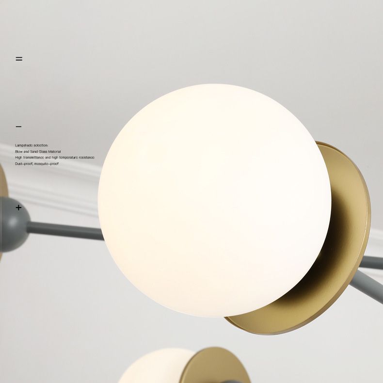 Starburst Chandelier Light Fixture Glass Dinning Room Hanging Chandelier in Grey